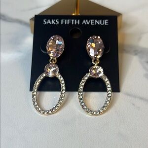 Saks Fifth Avenue Pink and Gold Crystal Oval Earrings